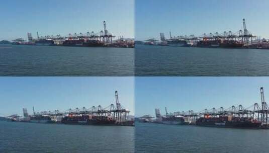 深圳盐田港码头海面飞向货轮高清在线视频素材下载