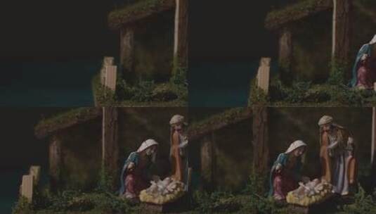 玛丽约瑟夫和婴儿耶稣的雕塑特写高清在线视频素材下载