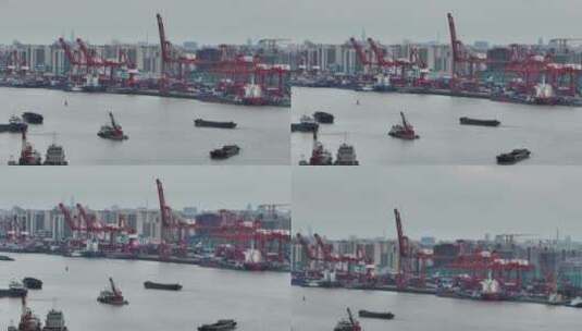 宝山黄浦江码头航拍高清在线视频素材下载
