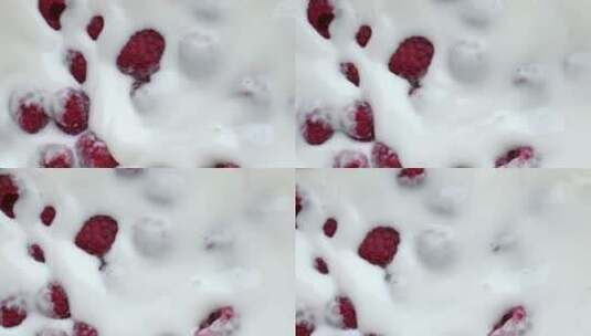 树莓掉进牛奶高清在线视频素材下载
