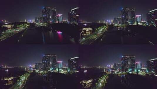 杭州滨江区杭州印夜景航拍4K高清在线视频素材下载