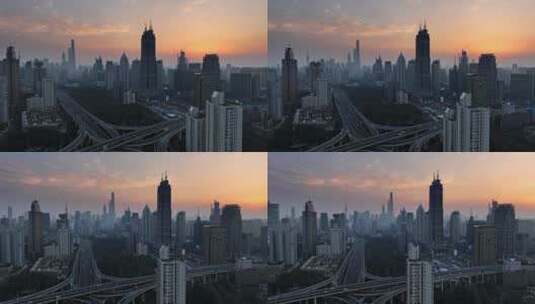 上海延安路高架日出地标宣传片航拍高清在线视频素材下载