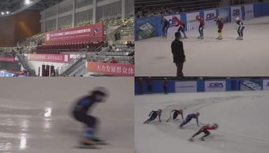 体育馆滑冰场速滑比赛2高清在线视频素材下载