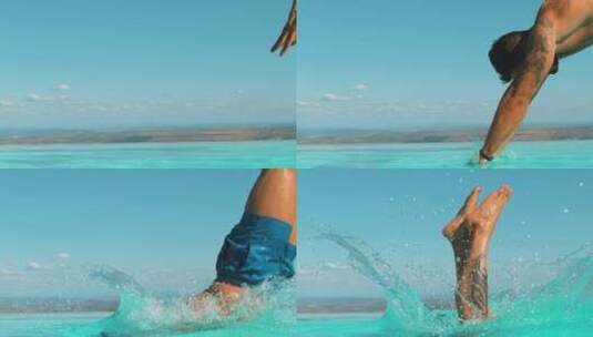 男子跳水运动升格慢动作慢镜头缓慢户外高清在线视频素材下载