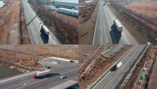 卡车行驶物流交通运输集装箱公路天津港高清在线视频素材下载