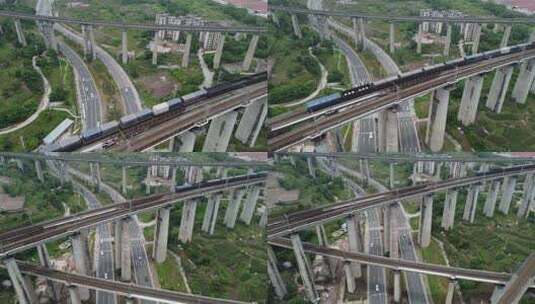 俯瞰建在城市上空的铁路立交桥高清在线视频素材下载