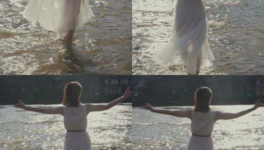 美女在河流中跳舞高清在线视频素材下载
