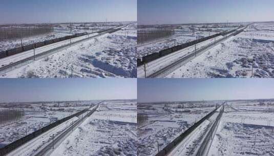雪后穿越乡村田野火车高清在线视频素材下载