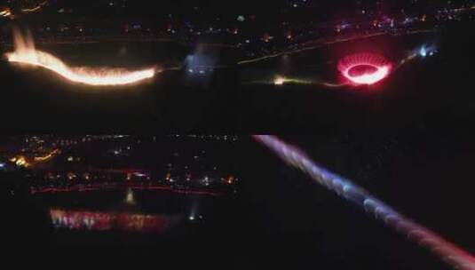 上津古镇大型喷泉投影秀水上水幕表演4高清在线视频素材下载