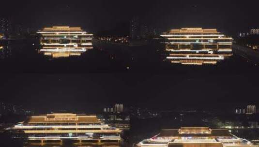 航拍南雄雄州廊桥夜景高清在线视频素材下载