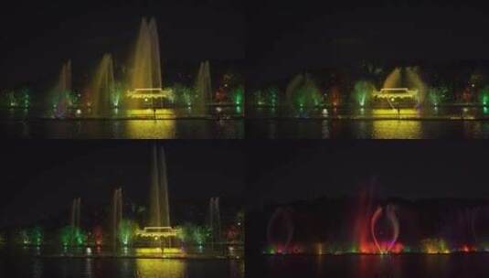4K江南古镇夜景旅游喷泉高清在线视频素材下载