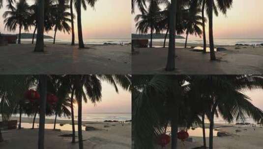日出时分海边椰子树和沙滩高清在线视频素材下载