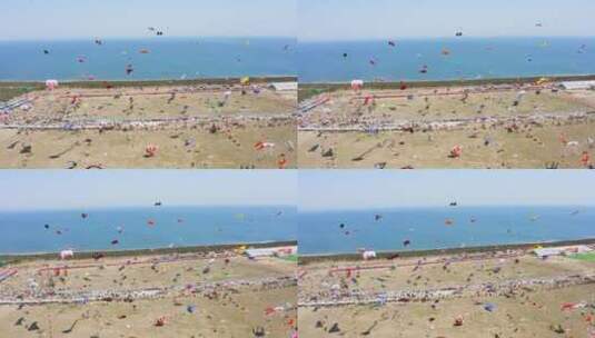 潍坊国际风筝节放飞场高清在线视频素材下载