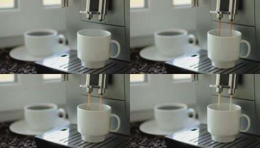 热咖啡从咖啡机倒入杯子高清在线视频素材下载