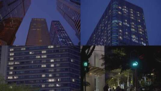 2023广州天河红绿灯写字楼加班夜景高清在线视频素材下载
