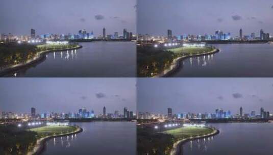 海边城市海口夜景航拍高清在线视频素材下载