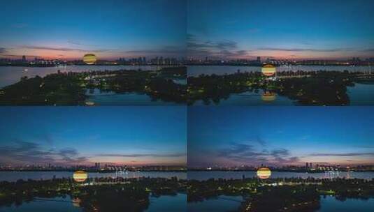 东湖观光氦气球蓝调晚霞延时摄影100_0784高清在线视频素材下载