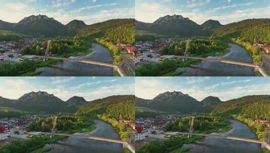 无人机拍摄小镇景色高清在线视频素材下载