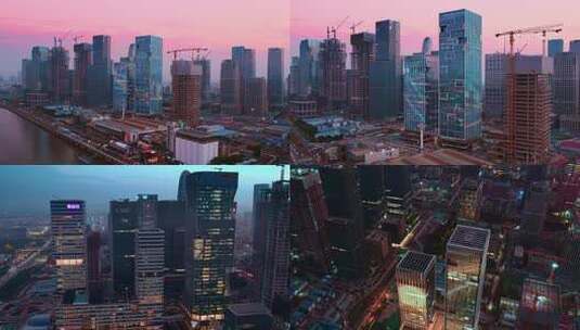 广州琶洲城市中心高楼黄昏夜景航拍4K视频高清在线视频素材下载
