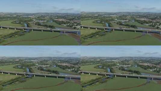 埃克塞特M5高速公路大桥横跨埃克塞特河的鸟瞰图高清在线视频素材下载