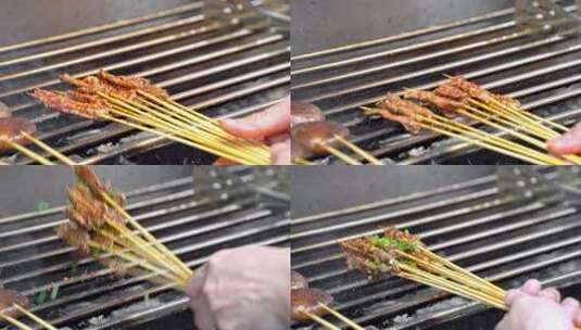 美食烧烤夜宵烤肉羊肉串牛肉串五花肉牛油高清在线视频素材下载