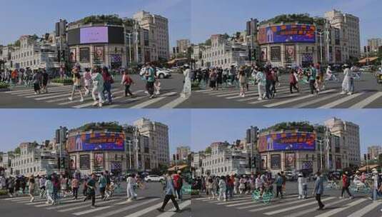 繁华街道路口斑马线人群过马路高清在线视频素材下载