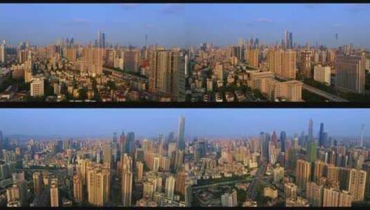 航拍夕阳下的珠江新城高清在线视频素材下载