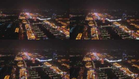陕西西安夜景航拍大唐不夜城唯美大气城市高清在线视频素材下载