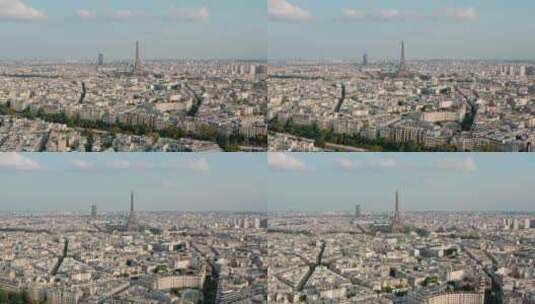 日落时巴黎埃菲尔铁塔的多莉向前无人机拍摄高清在线视频素材下载