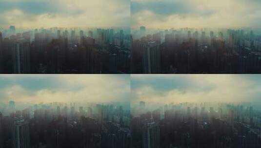 清晨城市雾气蒙蒙电影感航拍高清在线视频素材下载