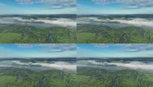 航拍湿地河流云雾缭绕高清在线视频素材下载