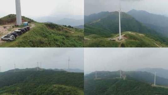 4k风车风电风车特写风能电力蓝天白云青山高清在线视频素材下载