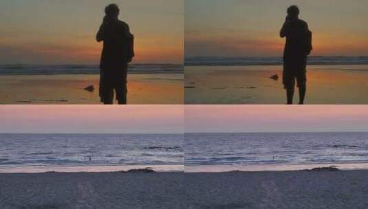 4k 海边孤独的身影 摄影师背影 艺术家高清在线视频素材下载