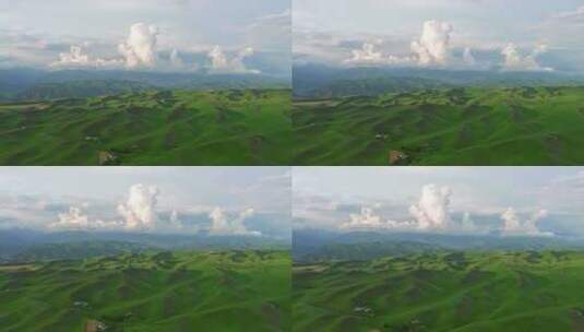 新疆伊犁河谷草原绿色生态农业自然风光航拍高清在线视频素材下载