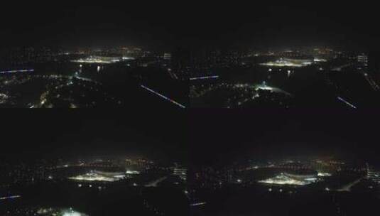 河北衡水文化艺术中心夜景灯光航拍高清在线视频素材下载