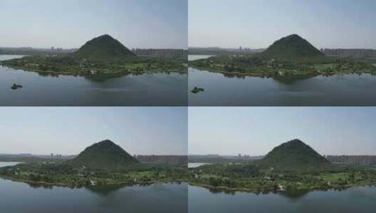 航拍山东济南华山风景区华山湖高清在线视频素材下载