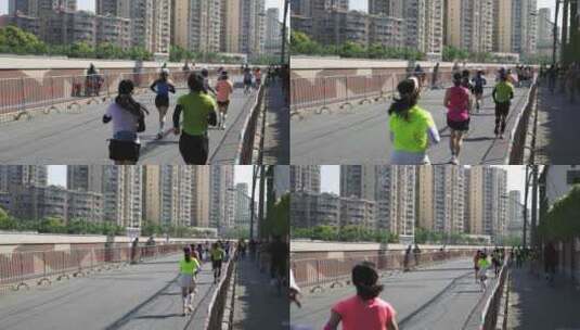 马拉松比赛中奔跑的运动员背影高清在线视频素材下载