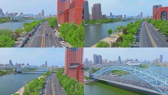 天津海河风景海河沿岸城市风景航拍天津风景高清在线视频素材下载