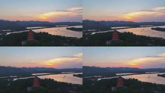 中国杭州西湖雷峰塔日落高清在线视频素材下载