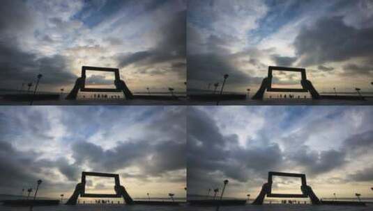威海公园画中画大相框飞云延时摄影4K高清在线视频素材下载