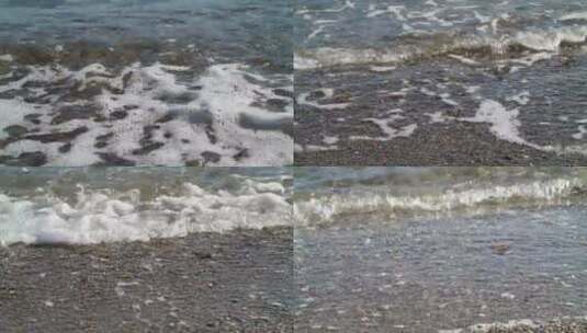 海浪冲刷海岸的特写高清在线视频素材下载