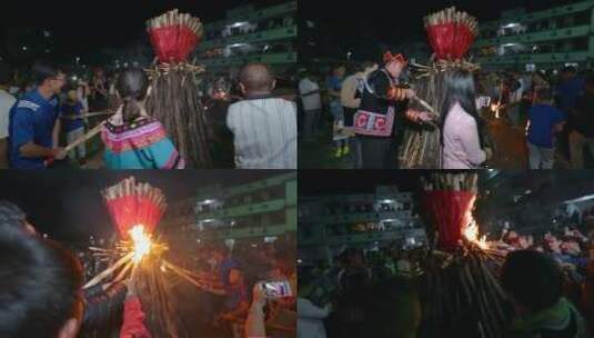 篝火视频云南彝族火把节祭祀仪式活动舞蹈高清在线视频素材下载