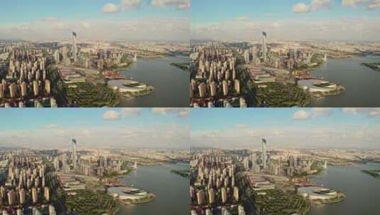 中国江苏苏州金鸡湖湖东城市风景高清在线视频素材下载