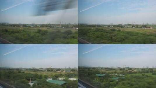 高铁车窗外的景观高清在线视频素材下载