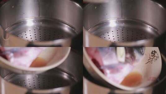 葱姜上锅蒸制鱼头泡饼剁椒鱼头高清在线视频素材下载
