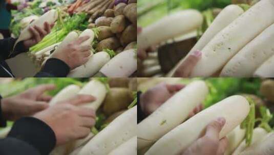 【镜头合集】市场超市集市购买白萝卜高清在线视频素材下载
