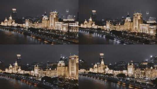 上海滩夜景延时航拍高清在线视频素材下载