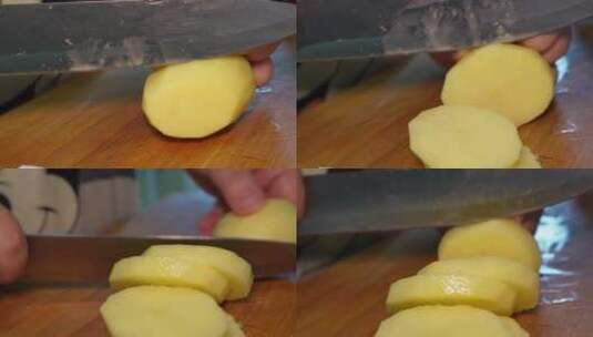 主妇做饭洗土豆切土豆片削土豆皮高清在线视频素材下载