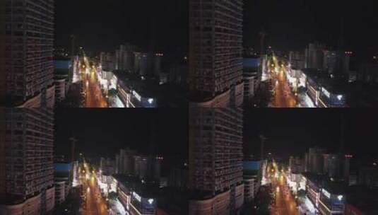 城市航拍湖南岳阳巴陵西路商业街夜景高清在线视频素材下载