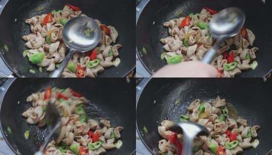 家庭美食制作，辣炒大肠高清在线视频素材下载